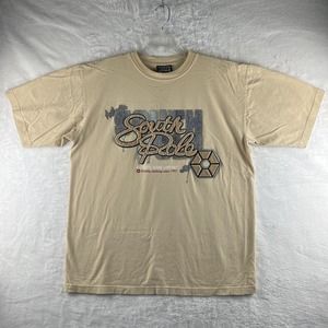 Vintage Southpole Tan Short Sleeve Graphic & Embroidered Shirt Size Large